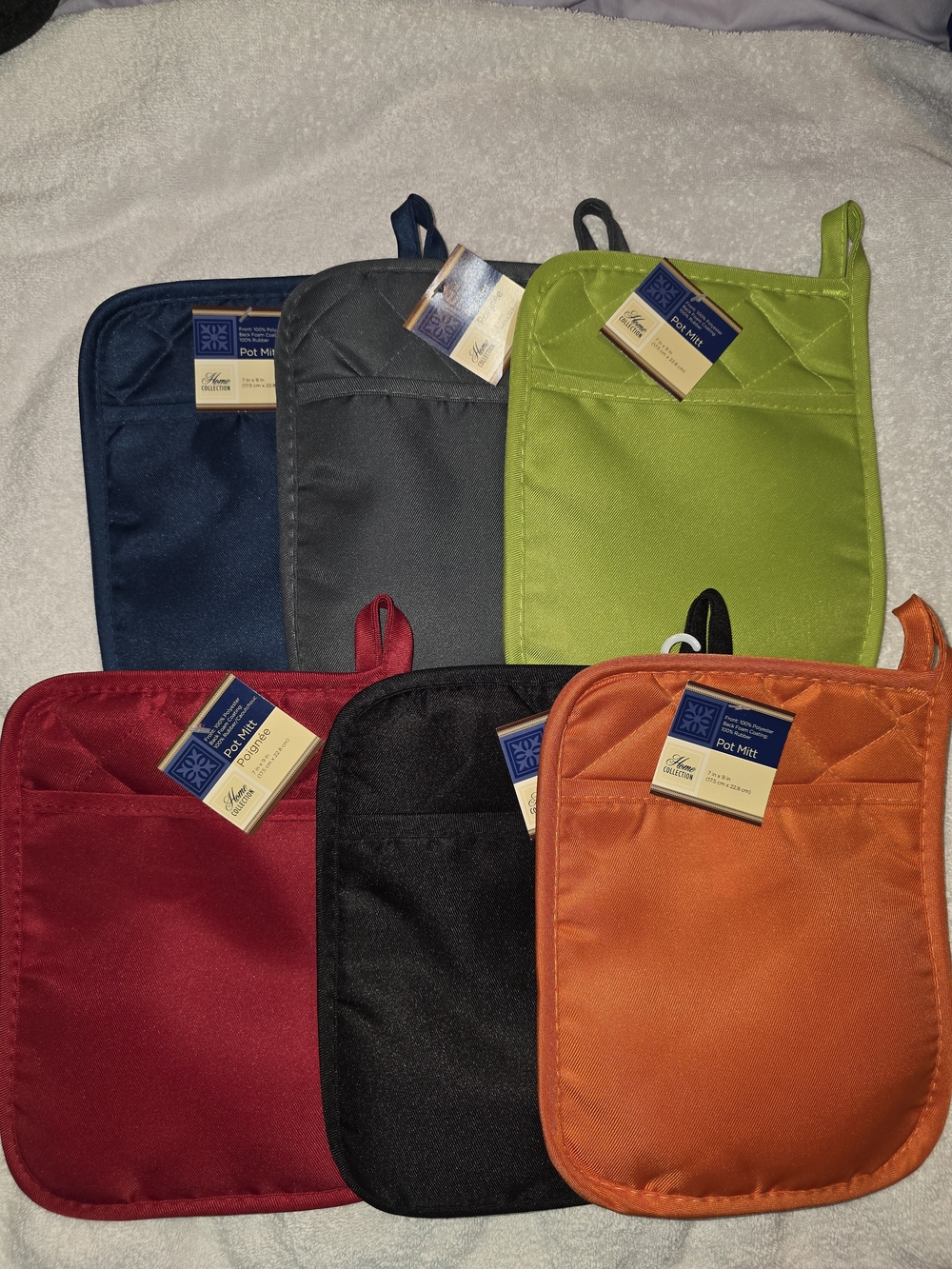 Home Collection Assorted Pot Mitts - Navy, Gray, Lime, Red, Black, Orange